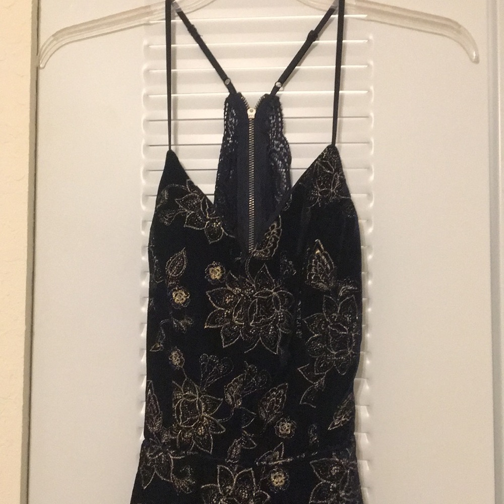 Gorgeous navy blue and gold cocktail dress